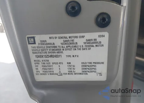 2004 GMC Yukon Slt z USA, uszkodzony, nr VIN 1GKEK13Z54R243311